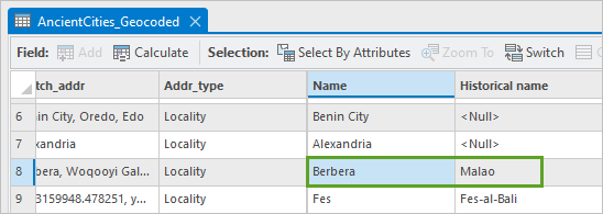 Edited cells in the attribute table
