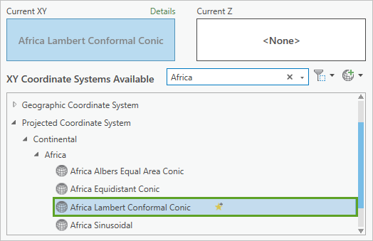 Africa Lambert Conformal Conic projected coordinate system selected.