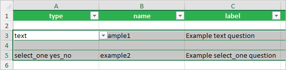 Highlighted example survey questions