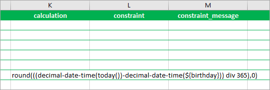 Formula to calculate age in the calculation column