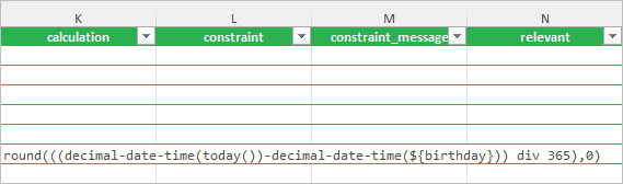 Formula to calculate age in the calculation column