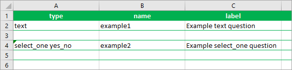 Default XLSForm with example questions