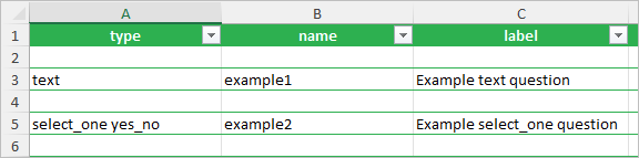 Default XLSForm with example questions