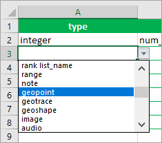 Geopoint option for type column