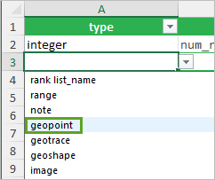 Geopoint option for type column