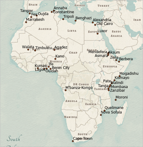 Map of ancient cities in Africa