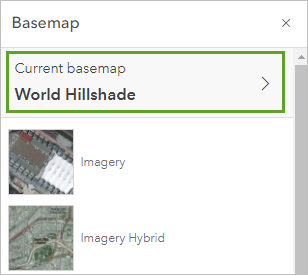 Current basemap World Hillshade on the Basemap pane