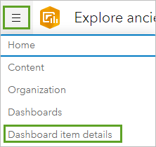 Dashboard item details option in the Home menu
