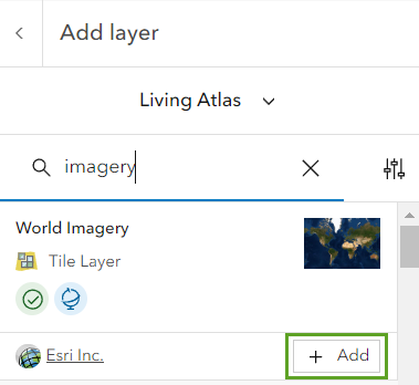 Add layer to basemap button on the World Imagery card