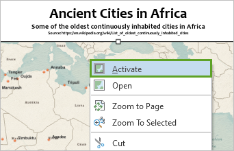 Activate option in the map's context menu