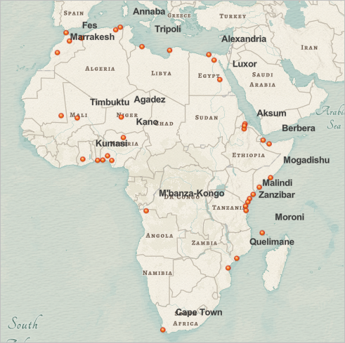 Map of ancient cities in Africa