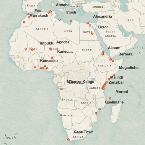 africa map with cities