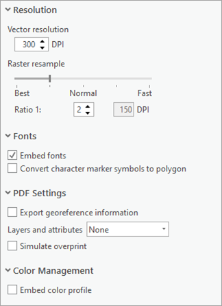 Export Layout pane settings.