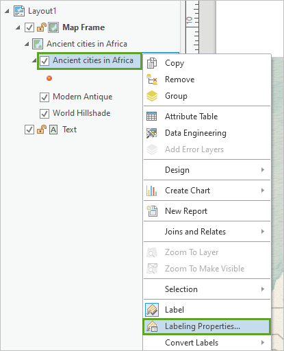 Labeling Properties option in the layer's context menu