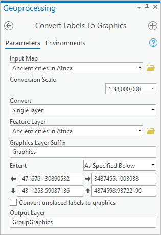Convert Labels To Graphics tool in the Geoprocessing pane
