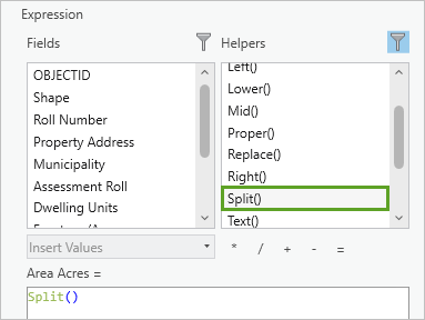 Split() function in the Helpers list