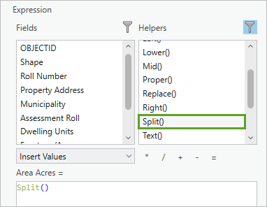 Split() function in the Helpers list