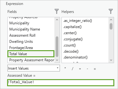 Expression box populated with the Total Value field