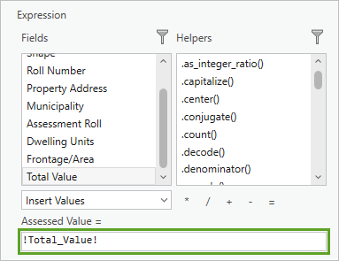 Expression box populated with the Total Value field