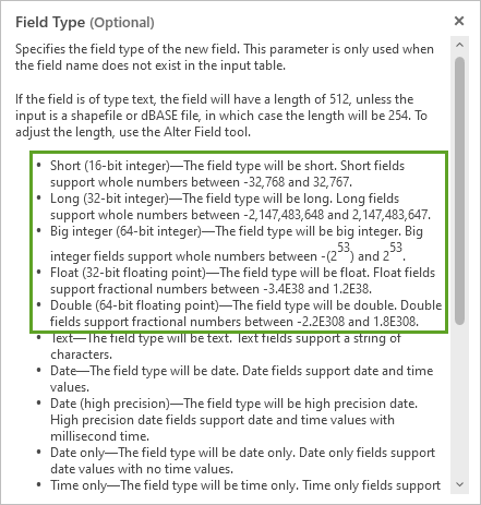 Numeric field types