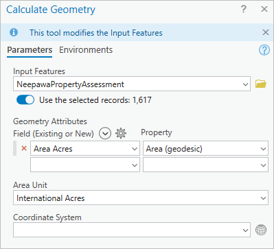 Calculate Geometry tool parameters