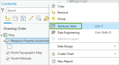Attribute table in the layer's context menu