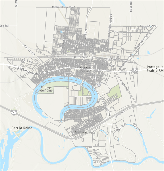 Map of property boundaries in Portage la Prairie, Manitoba, Canada