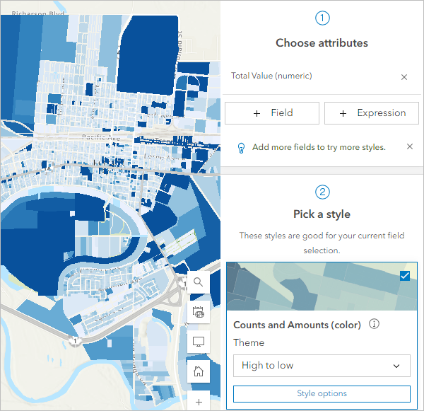 Map and styles pane