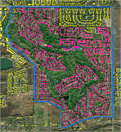 Map with two layers of building polygons