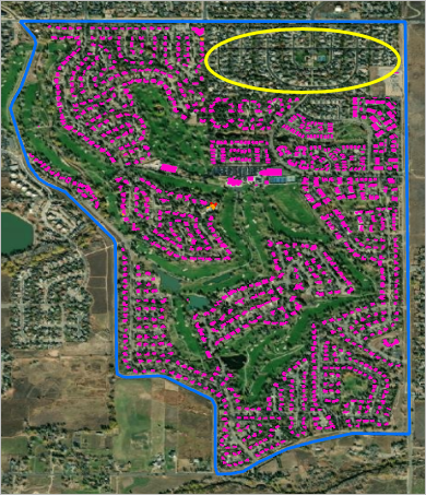 Map with neighborhood of missing building polygons