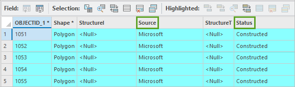 Source and Status fields in the attribute table