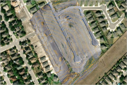 Map showing elevation contours and imagery