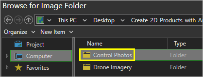 Control Photos folder in the Browse for Image Folder window