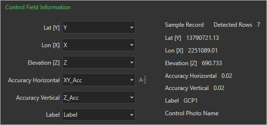 Control Field Information parameters