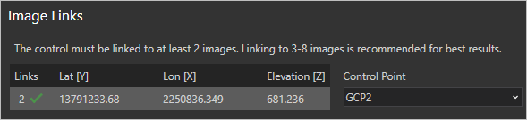 Control point GCP2 linked to two images