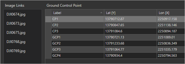 Import Control window with imported control points and links