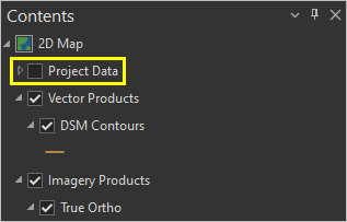 Contents pane with Project Data group collapsed and turned off