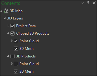 The Contents pane with the Clipped 3D Products group