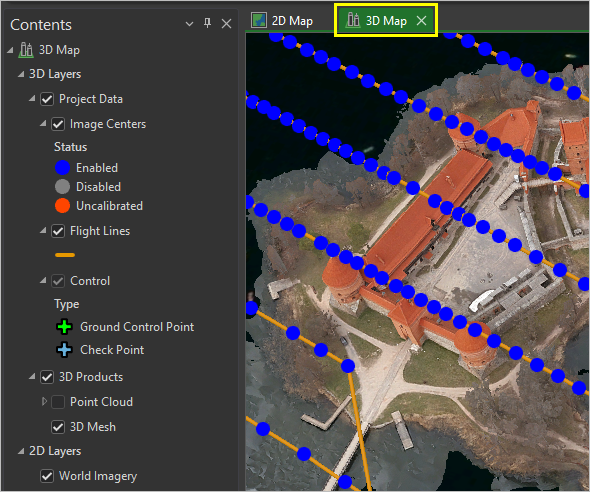 The 3D Map view and Contents pane