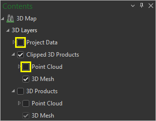 The Contents pane with the clipped point cloud layer turned off