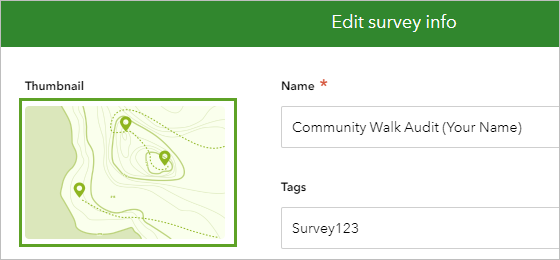 Thumbnail placeholder image in the Edit survey info window