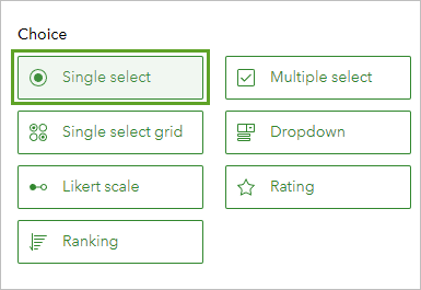 Single select question type on the Add tab