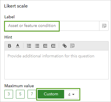 Label and Maximum value set in the Likert scale pane