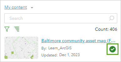 The Baltimore community asset map (Final) selected under My content