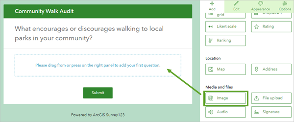 Drag Image question type into the survey