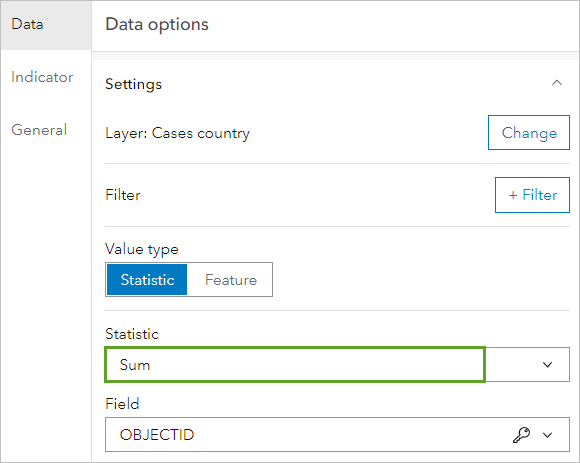 Statistic set to Sum in the Data options pane