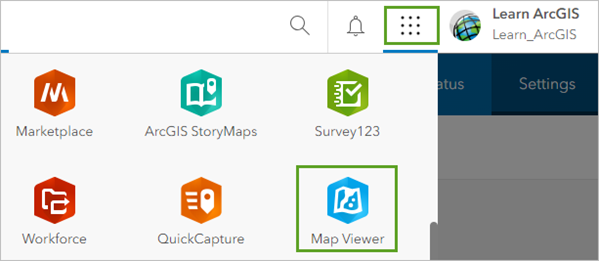 Map Viewer in the app launcher menu