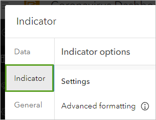 Indicator tab in the Indicator configuration pane