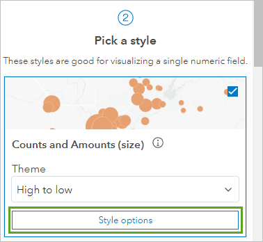 Style options button for the Counts and Amounts (size) style in the Styles pane