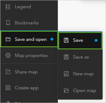 Save option in the Save and open menu on the Contents toolbar